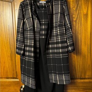 Jessica Howard Black Plaid Open-Front Coat with Metallic Accents